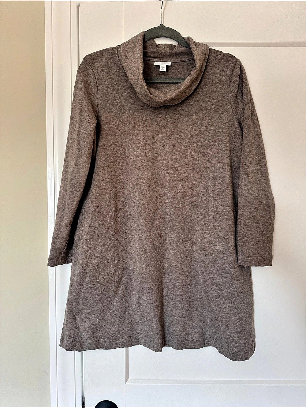Pure Jill Pima Cotton Modal Cowl Neck Tunic Dress in Light Brown